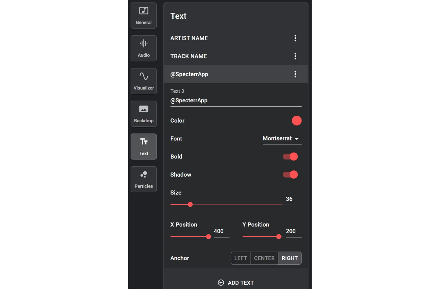 Text controls in the Specterr editor