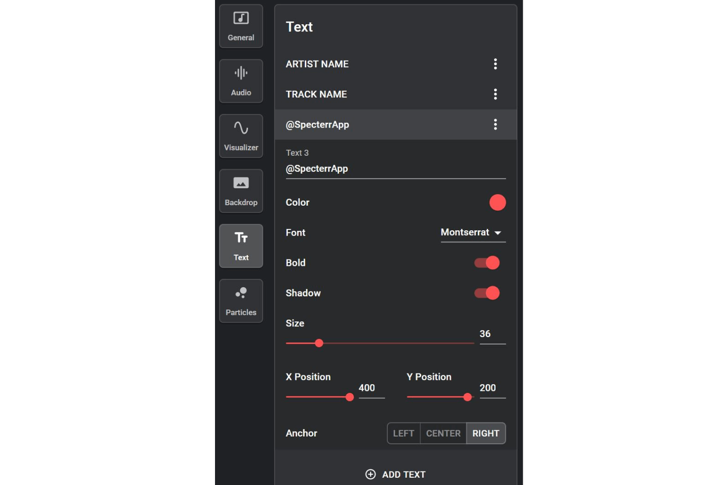 Visualizer Positioning and Text Controls